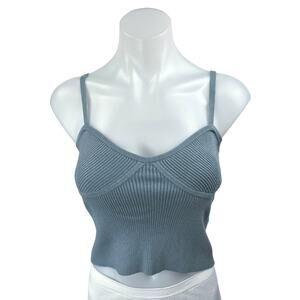 Madewell Blue Sleeveless Ribbed Knit Corset Bustier Crop Sweater Tank Top Sz S
